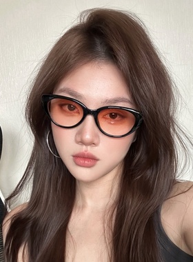 黑框渐变粉猫眼墨镜女方圆脸显瘦