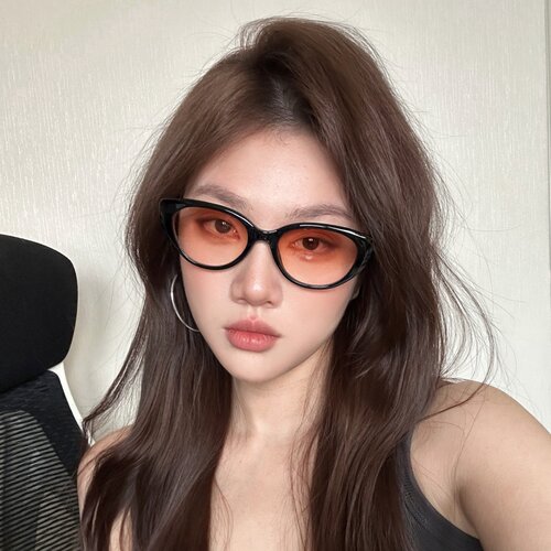 黑框渐变粉猫眼墨镜女方圆脸显瘦