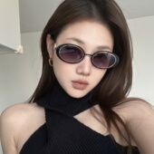 复古金属黑框双灰椭圆猫眼爱心太阳镜女潮方脸显瘦高级感墨镜度假