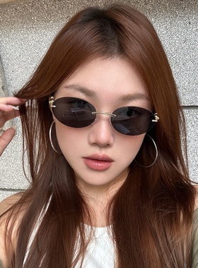 欧美辣妹ins网红太阳镜无框椭圆