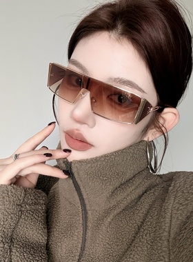 复古金属渐变茶色大框显瘦太阳镜