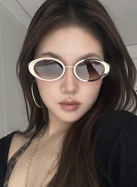 金属老钱风双茶爱心椭圆猫眼墨镜
