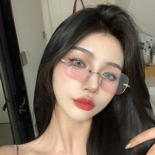 2026春夏无边框方形渐变粉腮红墨镜女网红欧美甜酷辣妹ins太阳镜
