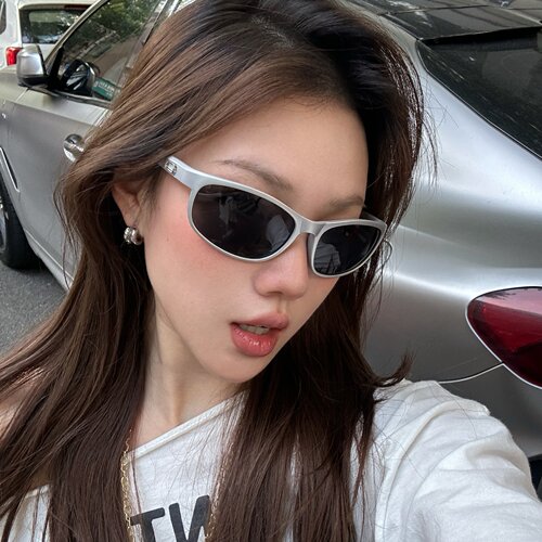 复古银框灰骑行防UVB墨镜
