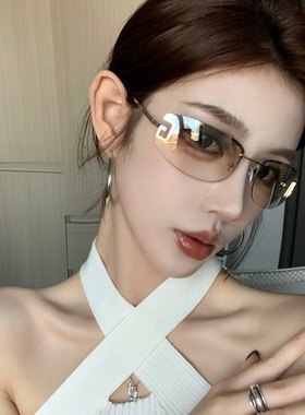 欧美辣妹y2k无框水银显瘦太阳镜