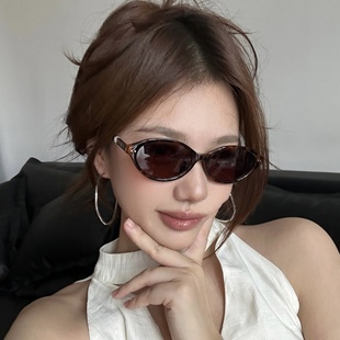 月神系列小框椭圆书呆子豹纹茶色墨镜女高级感复古欧美风太阳眼镜