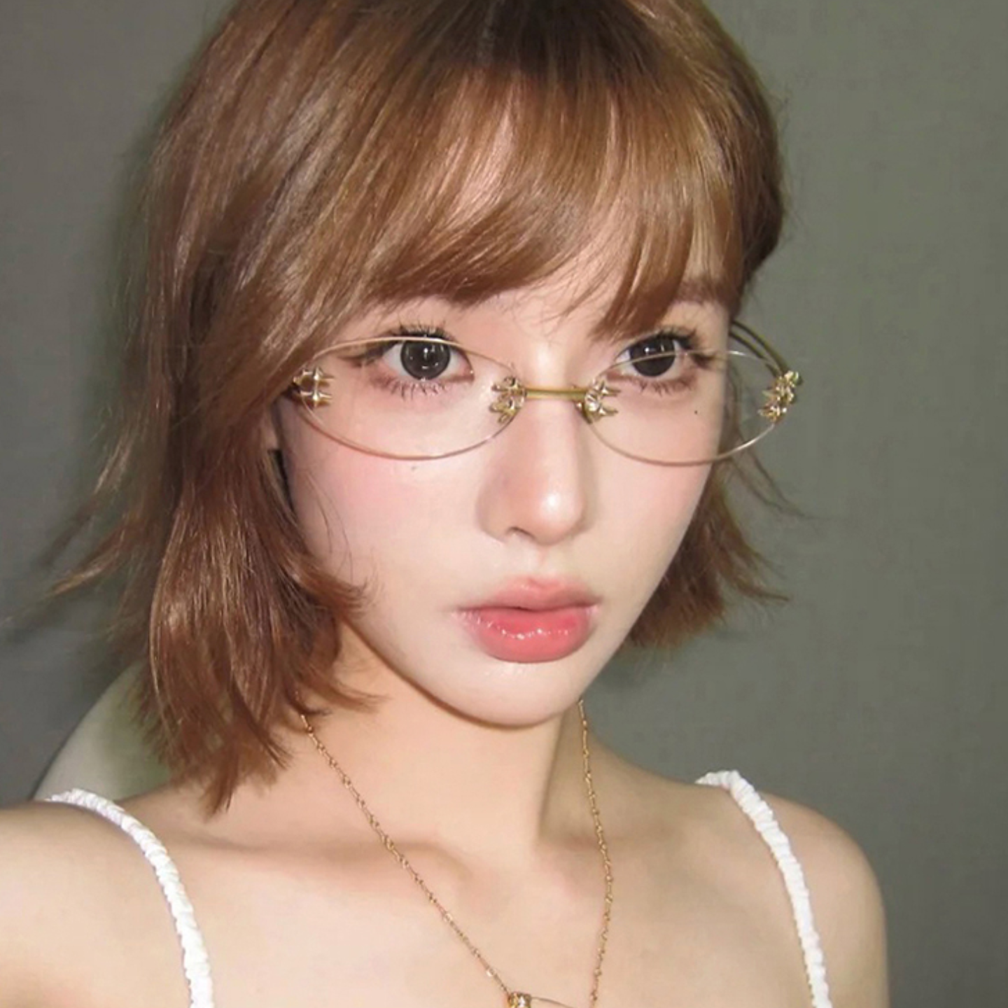 欧美椭圆无框星星防晒近视太阳镜