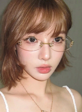 欧美椭圆无框星星防晒太阳镜ins小红书gm墨镜女Y2K辣妹风素颜平光