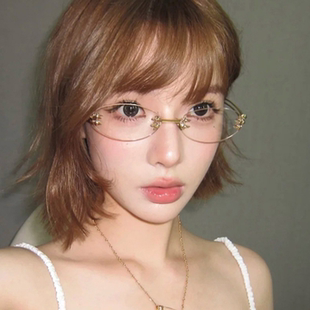 欧美椭圆无框星星防晒太阳镜ins小红书gm墨镜女Y2K辣妹风素颜平光