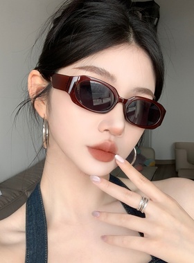 复古酒红色墨镜女网红欧美辣妹风