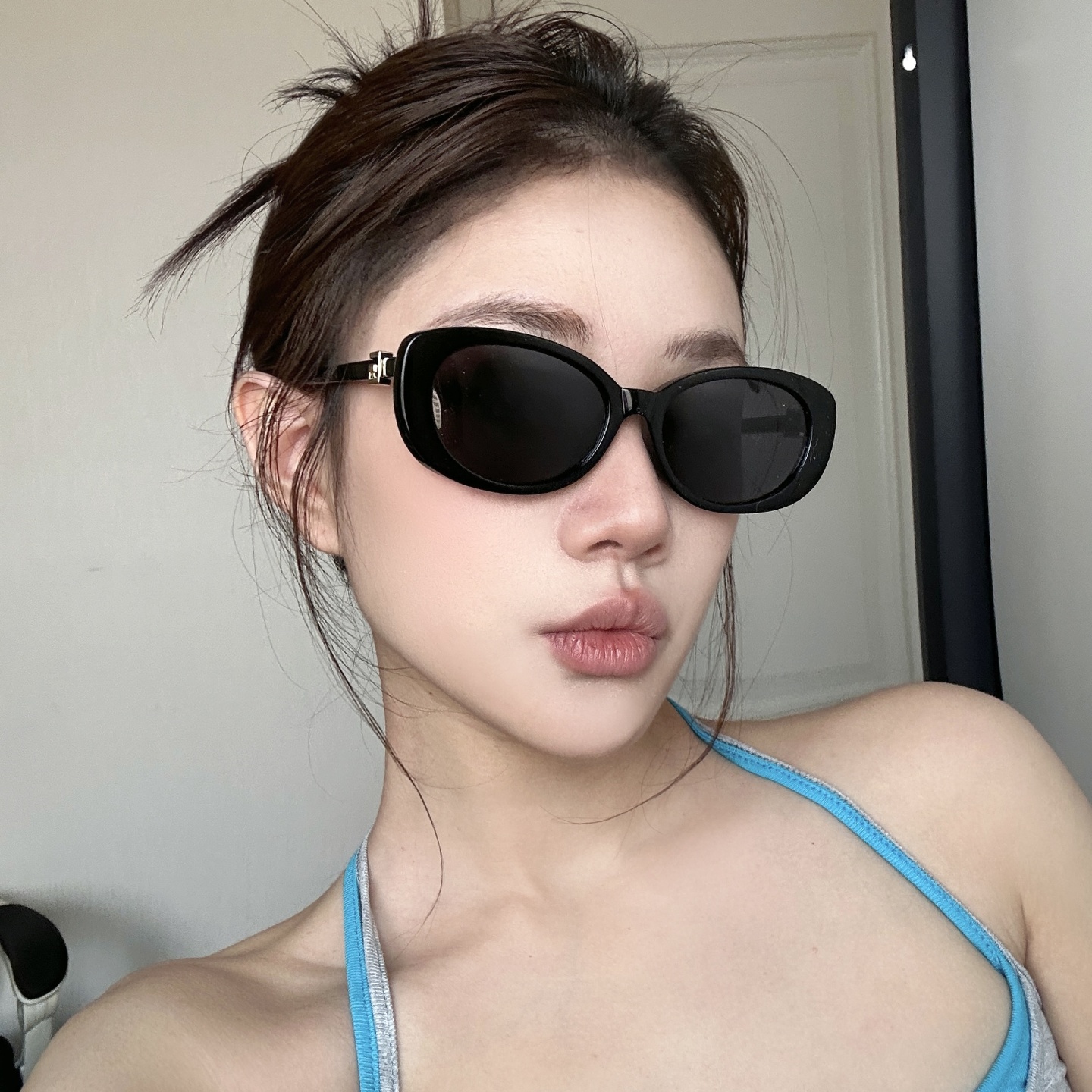 复古黑色猫眼墨镜女方圆脸显瘦