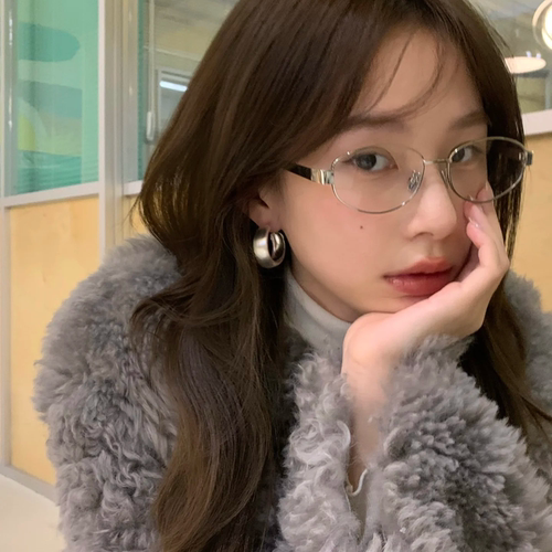 复古金属老钱风椭圆形素颜眼镜女