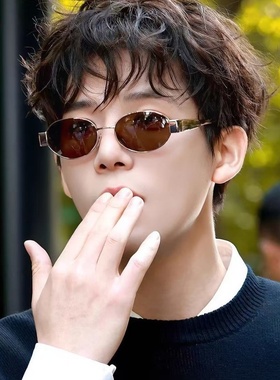 金属复古椭圆猫眼墨镜老钱风男士