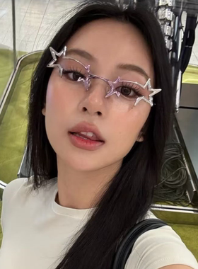 日系动漫展二次元无镜片装饰星星渐变银紫色眼镜女y2k拍照辣妹风