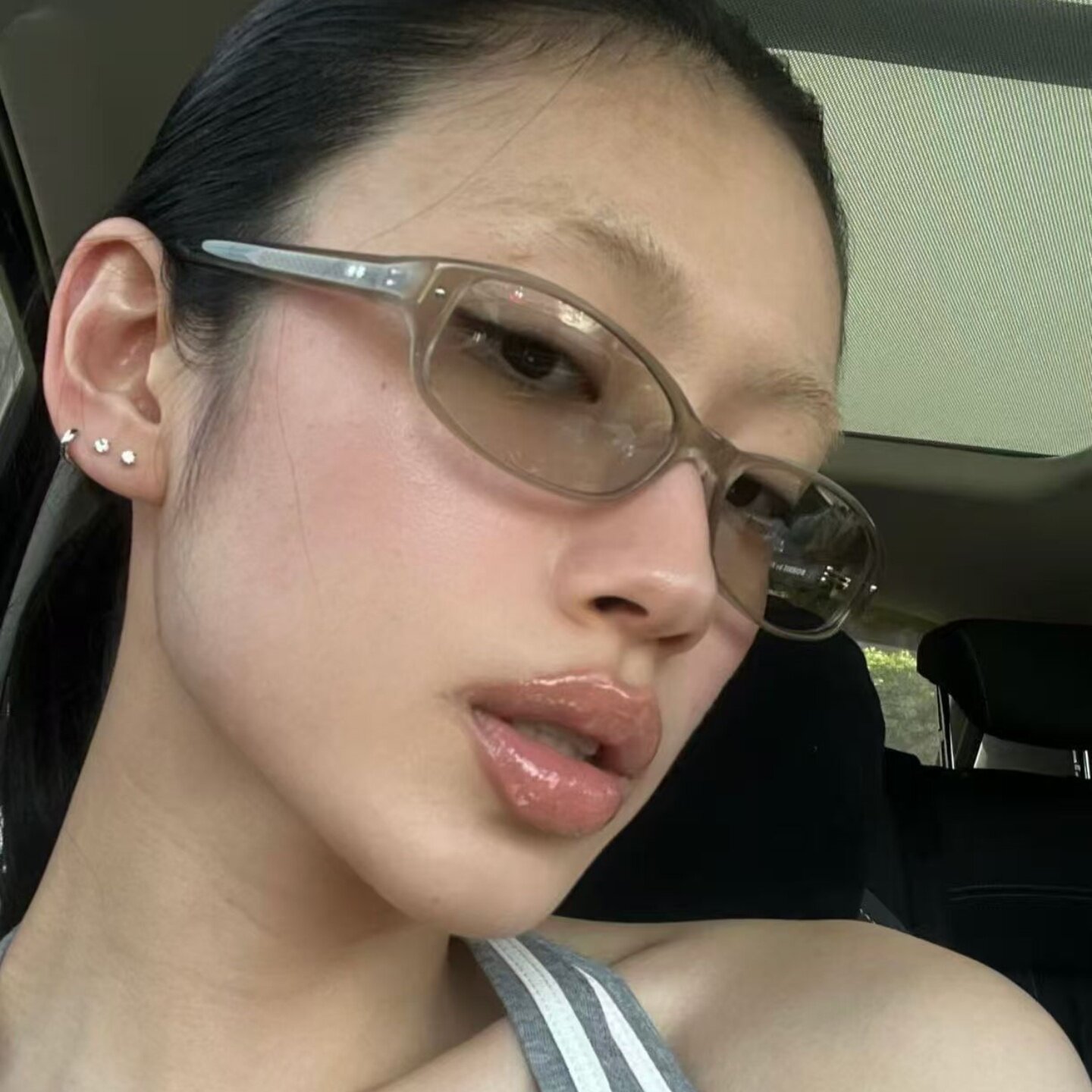 韩女潮同款复古奶茶色高品质gm墨镜开车驾驶太阳眼镜方形圆脸显瘦
