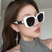 欧美辣妹复古白色大框猫眼墨镜女方圆脸显瘦高级感太阳镜蝴蝶结腿