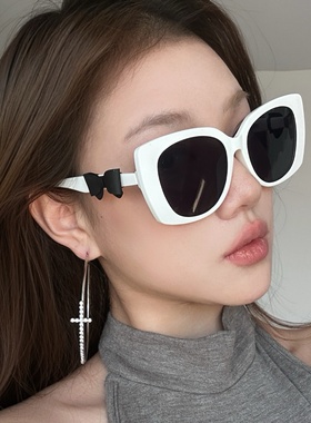 欧美辣妹复古白色大框猫眼墨镜女