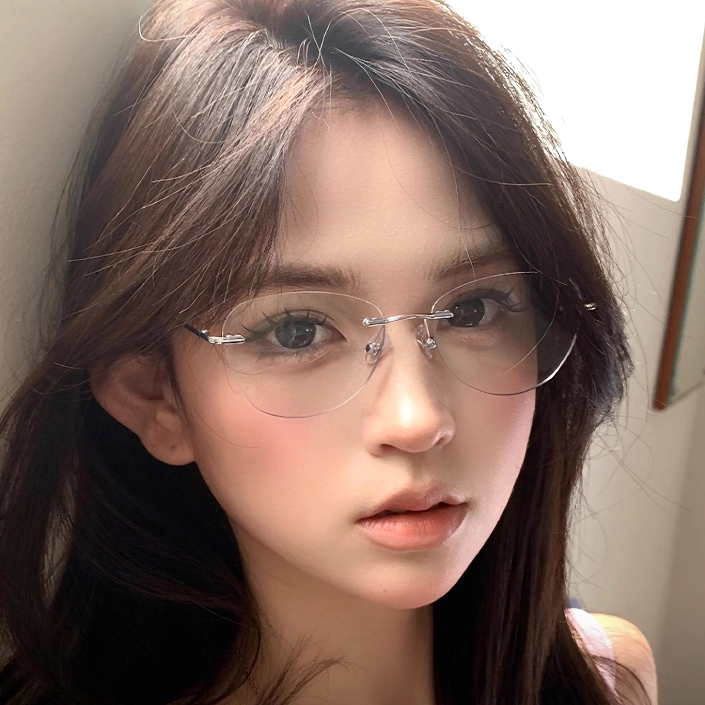 复古无边框高级清冷感近视眼镜女