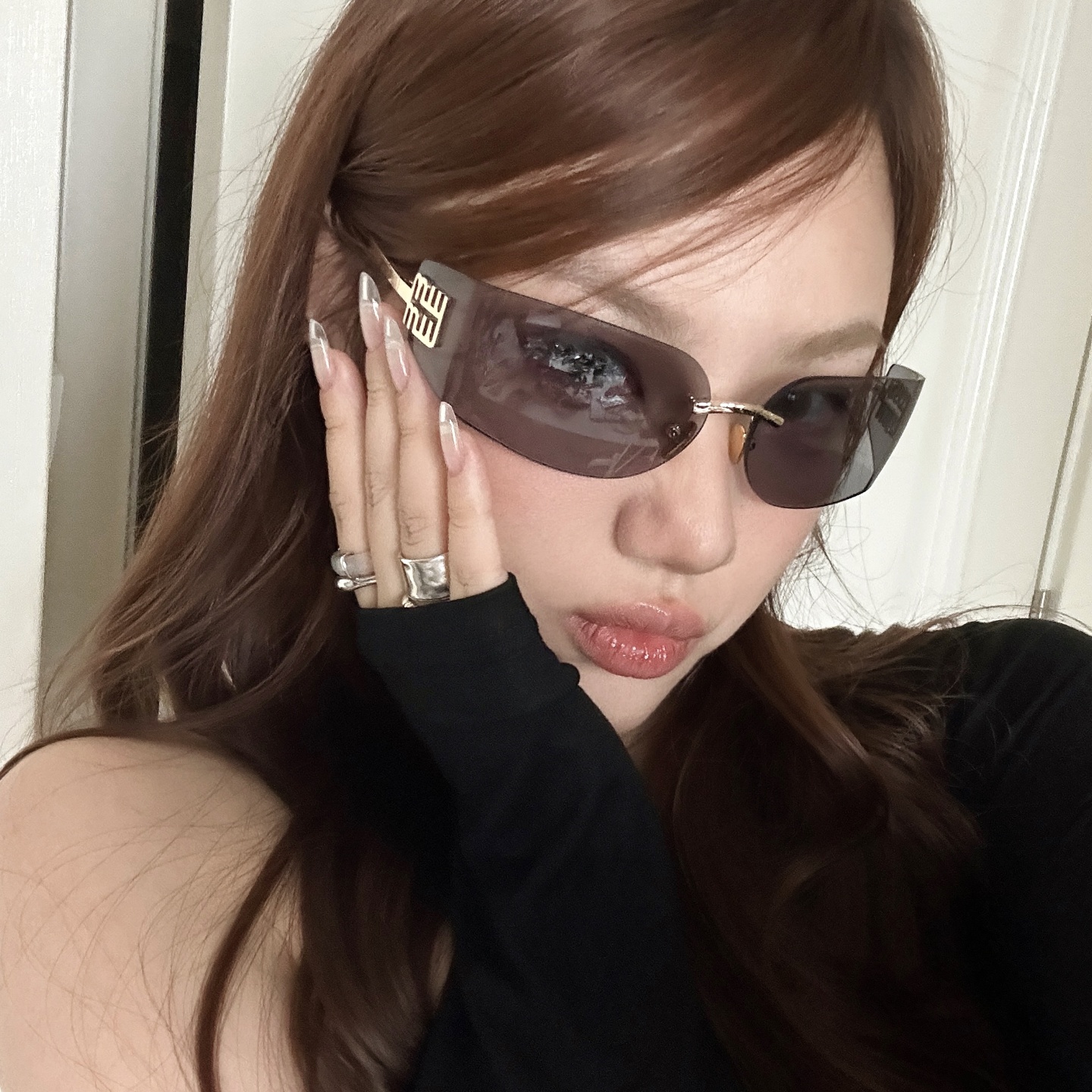 复古欧美大无边框曲面金边黑灰色