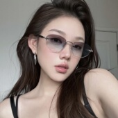 欧美辣妹Jennie风无框多边形渐变蓝灰色高级感海边度假太阳镜墨镜
