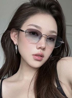 欧美辣妹Jennie风无框多边形渐变蓝灰色高级感海边度假太阳镜墨镜