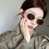 复古金属老钱风椭圆猫眼茶色墨镜女方圆脸显瘦高级感太阳镜欧美潮