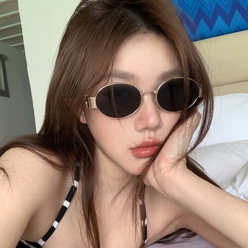 金属老钱风椭圆形墨镜女大框显瘦