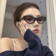 2025新款 欧美风猫眼黑框渐变灰镜腿镶钻高级网感墨镜显瘦女太阳镜