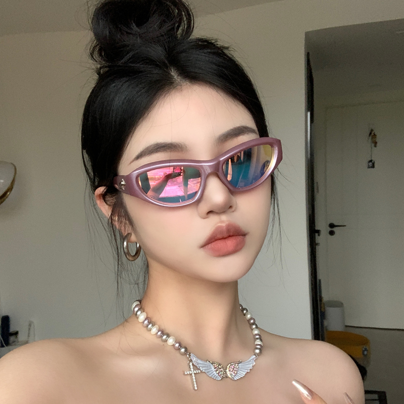 复古千禧辣妹y2k骑行墨镜粉水银