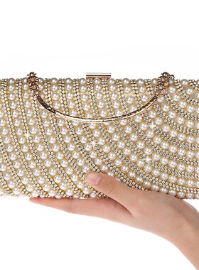 珍珠晚宴包镶钻女士品牌手拿包喜妈妈包包手提包小拎包配旗袍手包