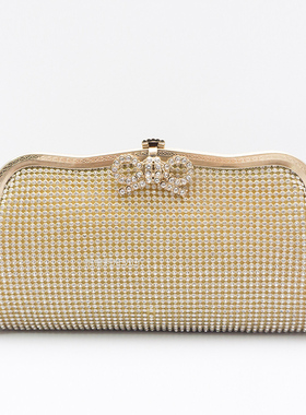 喜婆婆包晚宴手拿包镶钻金色穿旗袍配的包妈妈婚礼手提包礼服手包