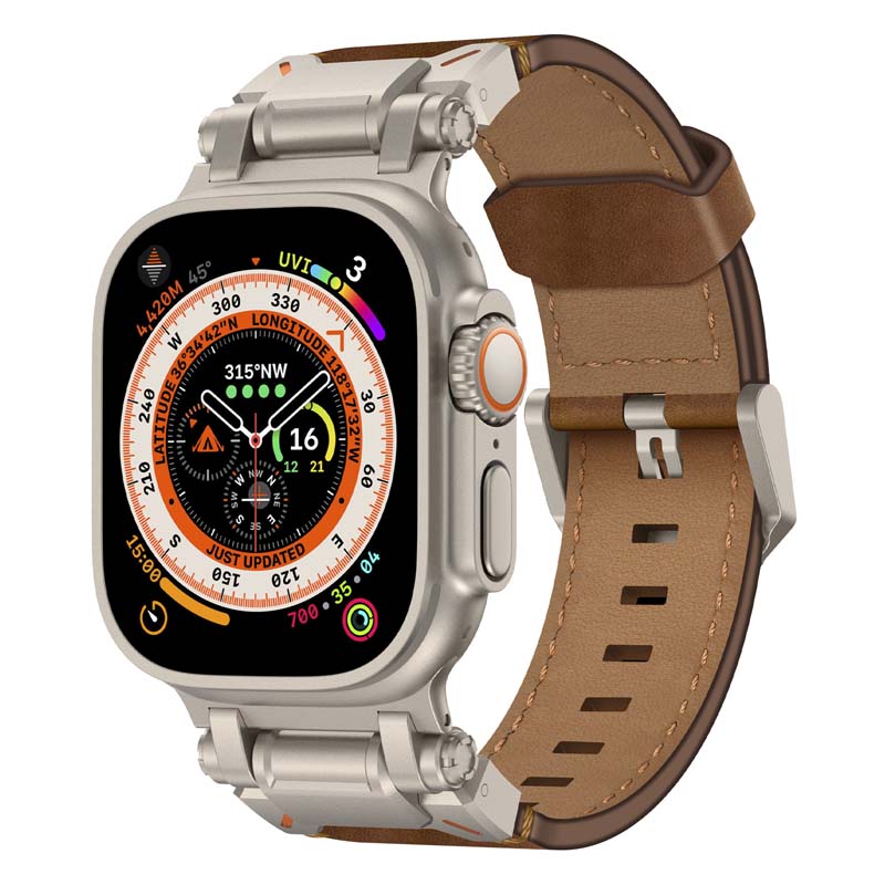 适用AppleWatchUltra2表带AppleWatch9真皮iWatch8金属iPhone皮Ultra苹果S9手表带iWatchS7夏天iWatchUltra