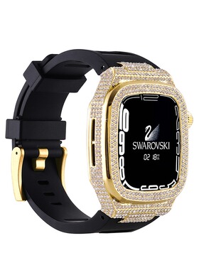 适用iwatch S7表带金属8镶钻一体氟橡胶苹果手表applewatch5/6/SE代345夏季天iPhone硅胶保护壳套新款watchs7