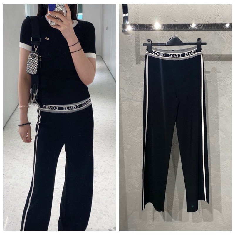 CHESTER CHARLES 2022秋冬女休閒CC微标显瘦彈力休闲长裤香港直邮