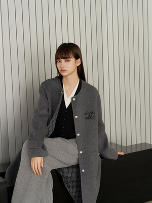 CHESTER CHARLES 2023冬季女款双面羊絨羊毛logo毛呢大衣香港代购