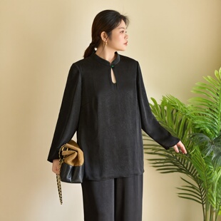 女高级感缎面衬衣胖mm200斤显瘦 国风衬衫 美丽客栈高端大码 新中式