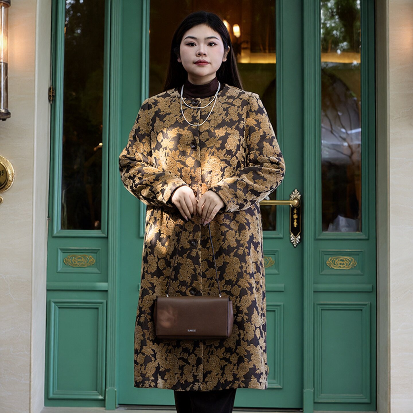 美丽客栈拜占庭蔷薇外套胖MM大码秋冬中长款复古宫廷风绗棉大衣女