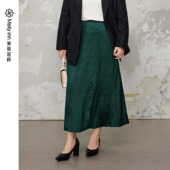 美丽客栈原创高端大码 胖mm200斤加肥加大复古墨绿压褶半身裙 女装