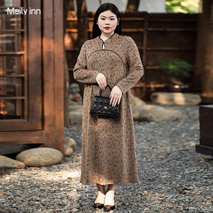 美丽客栈民国佳人连衣裙大码女胖mm冬季显瘦新中式国风旗袍裙