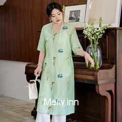 美丽客栈原创高端大码连衣裙胖mm旗袍女新中式轻国风穿搭微胖夏季