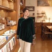 国风上衣高级感遮肚子显瘦丝绒衬衫 美丽客栈高端大码 胖mm新中式 女