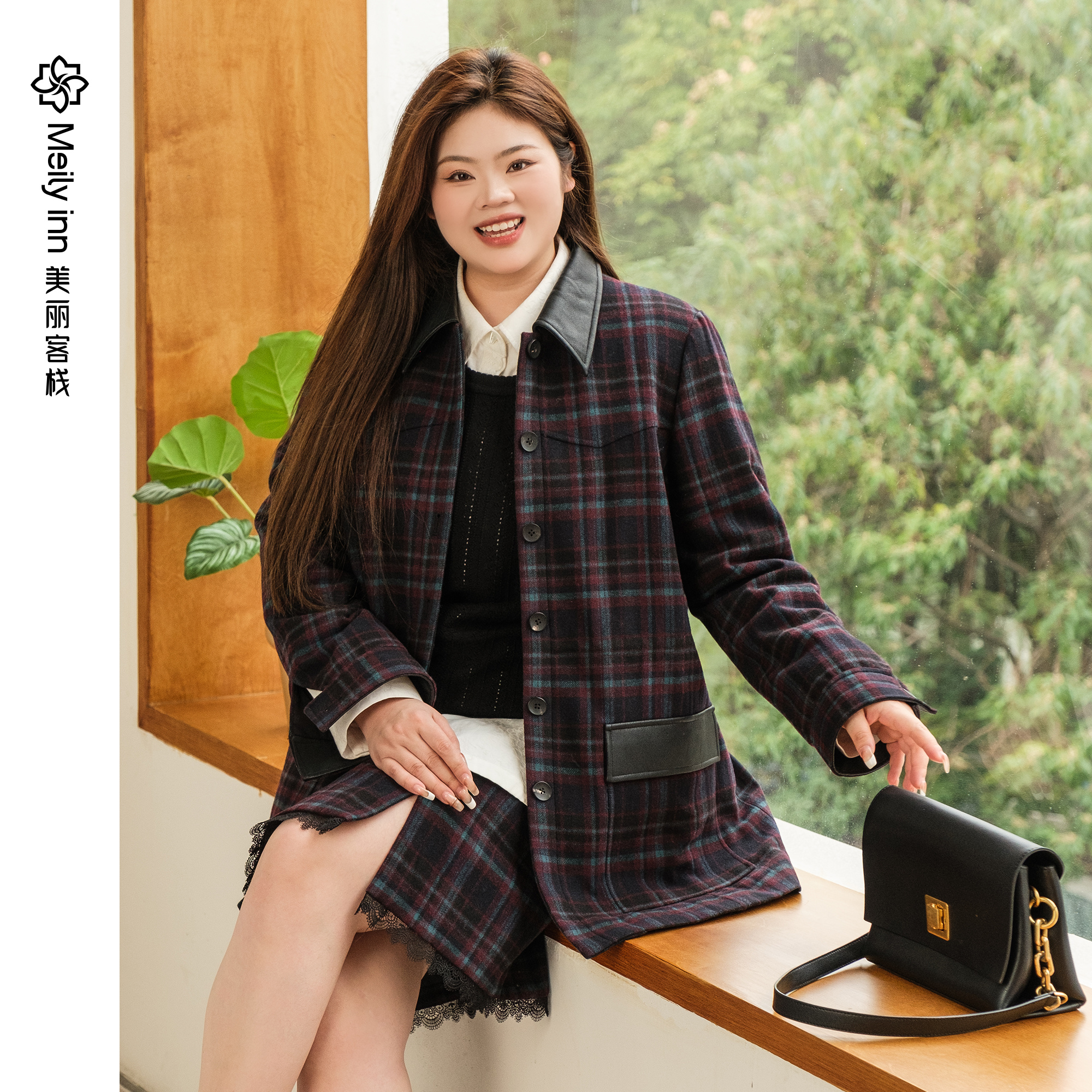 美丽客栈英伦范绵羊毛混纺外套女
