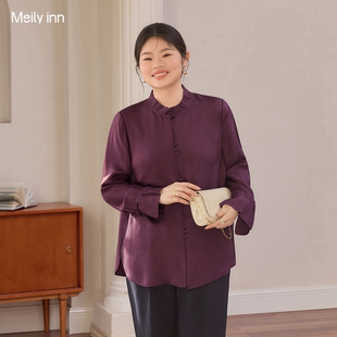 美丽客栈高端大码女装醋酸100%紫色衬衫胖mm高级感轻奢气质上衣