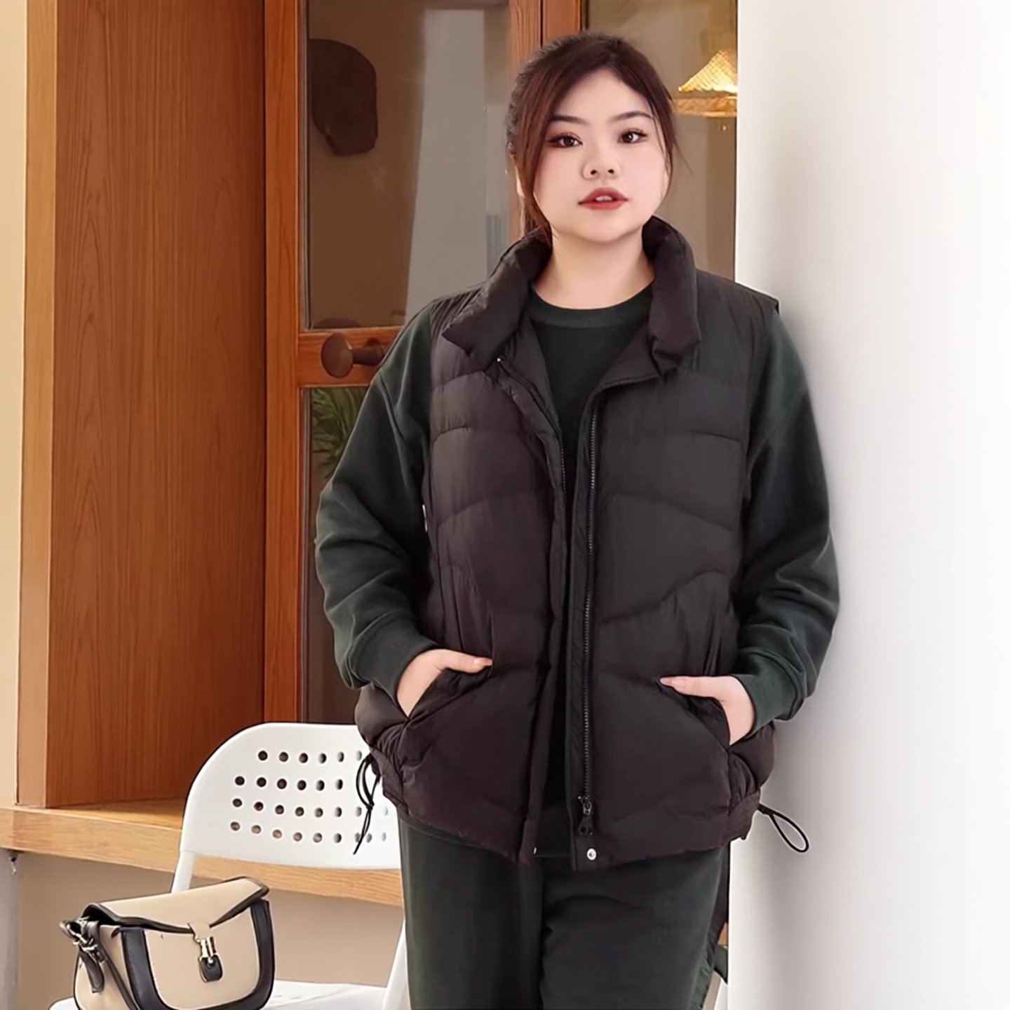 美丽客栈大码女宽松鹅绒羽绒马甲