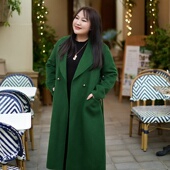 女装 翻领宽松大码 100纯羊毛 美丽客栈秋冬绿双面呢大衣中长款