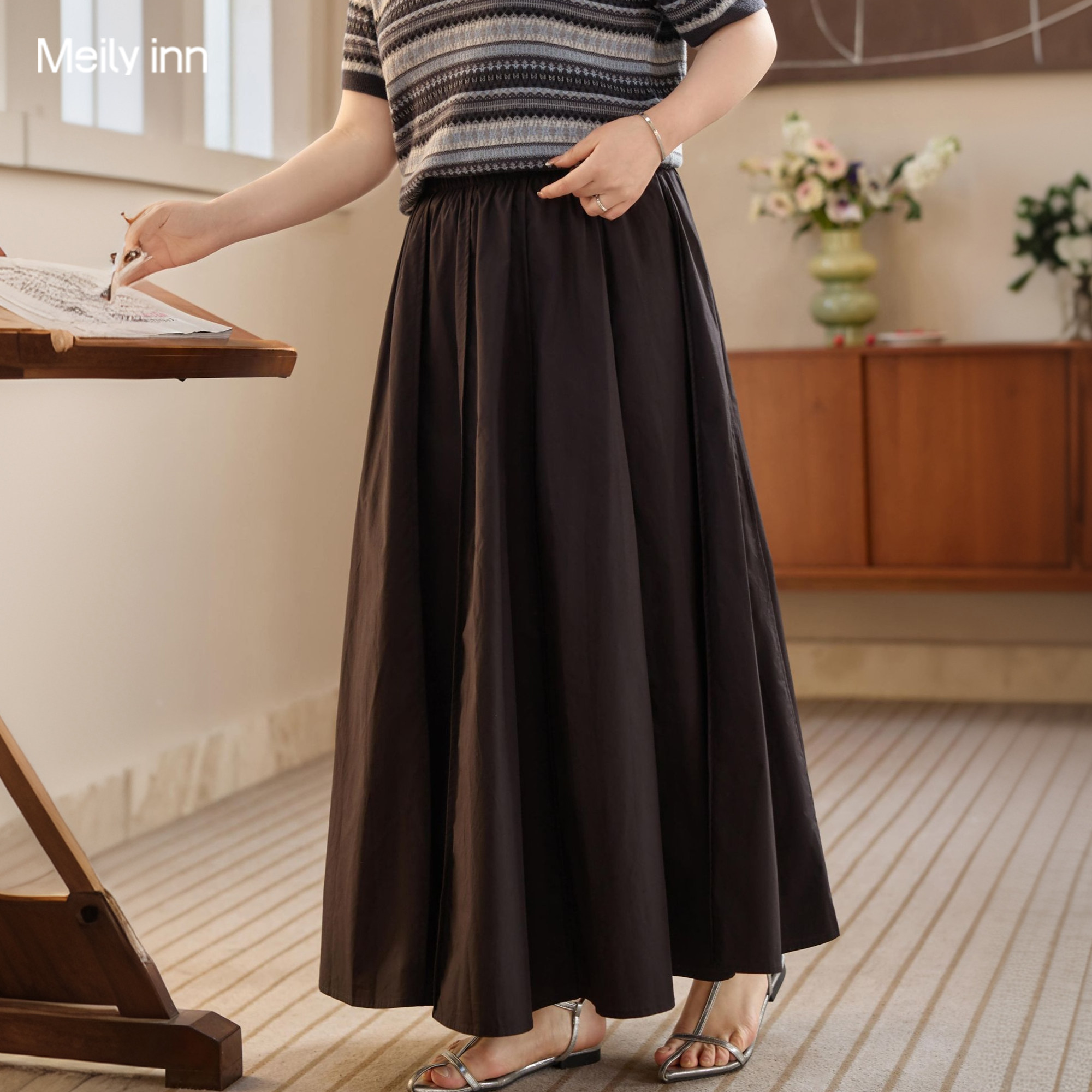 美丽客栈高端大码A字大摆纯棉半身裙女2026春新款遮胯显瘦中长裙