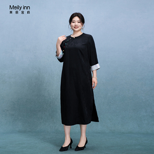 美丽客栈原创高端大码女装胖mm200斤加肥加大圆领斜襟中式连衣裙