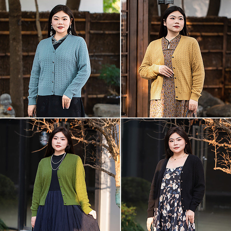 美丽客栈大码女春款针织外套