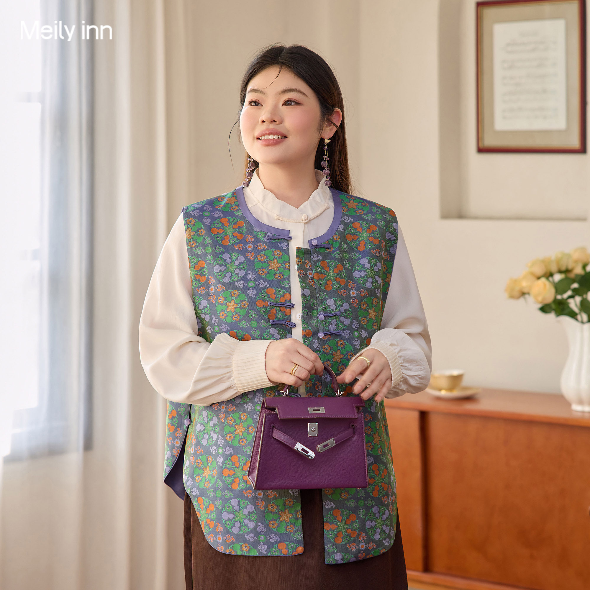 美丽客栈高端新中式国风马甲高级感大码胖mm200斤春款无袖上衣女