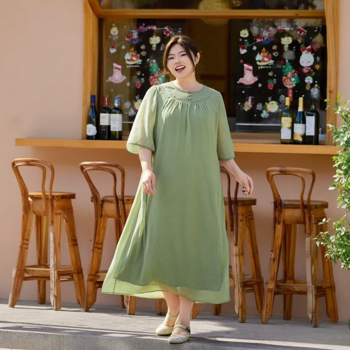 【褶皱肌理感】美丽客栈雪纺连衣裙胖MM休闲大码宫廷风气质长裙夏